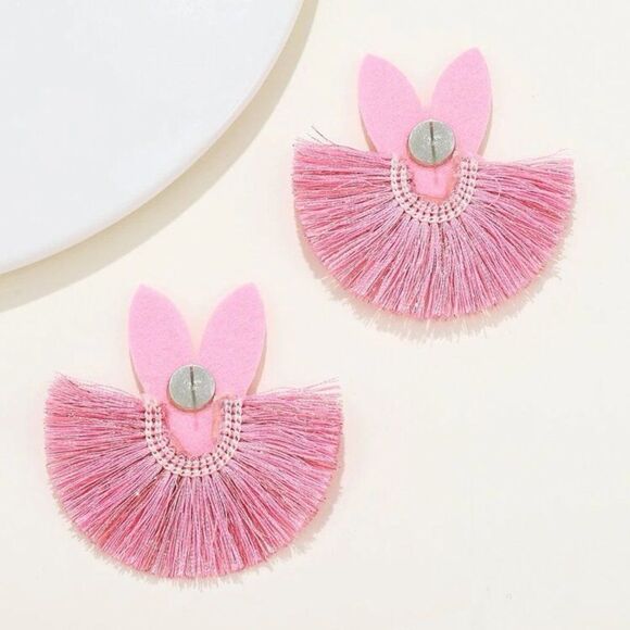 Pink Sequined Easter Bunny Fringe Earrings - Picture 5 of 7